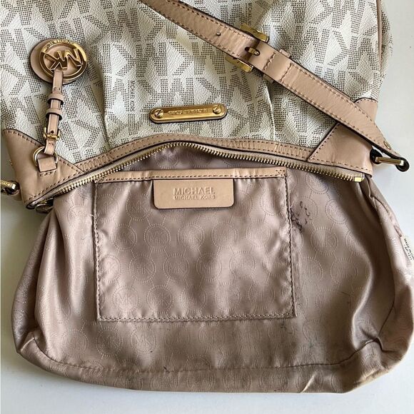 MICHAEL Michael Kors Beige and Cream Shoulder Bag MK tote purse designer small - Picture 10 of 16